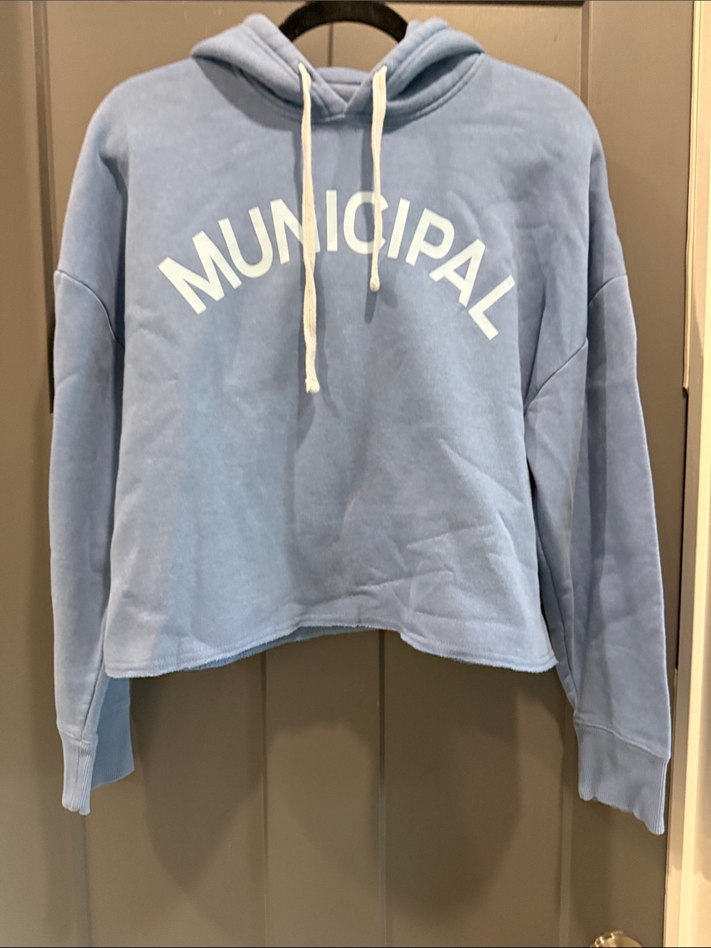 Municipal Light Blue Cropped Hoodie Sweatshirt - Women